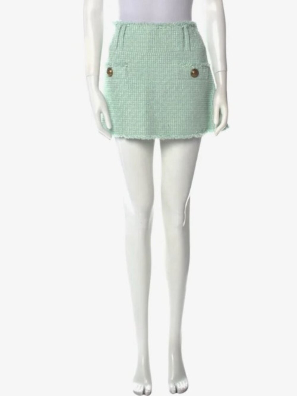 Balmain Green White Raw-Edge Trim Mini Skirt XL